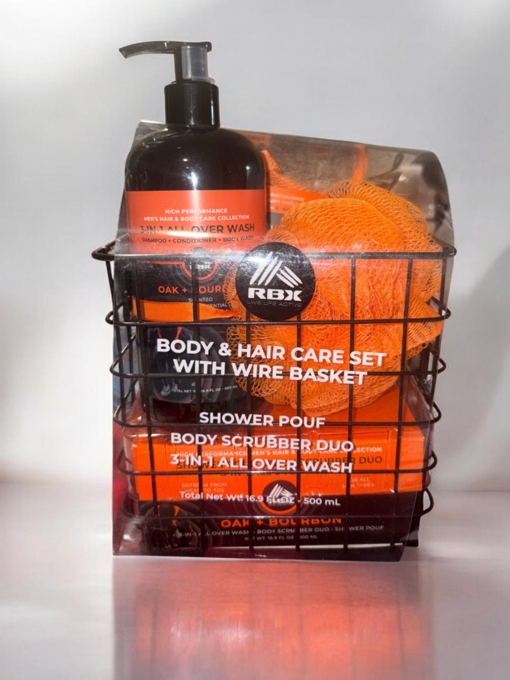 Men’s Body & Hair Care Gift Set with Wire Basket